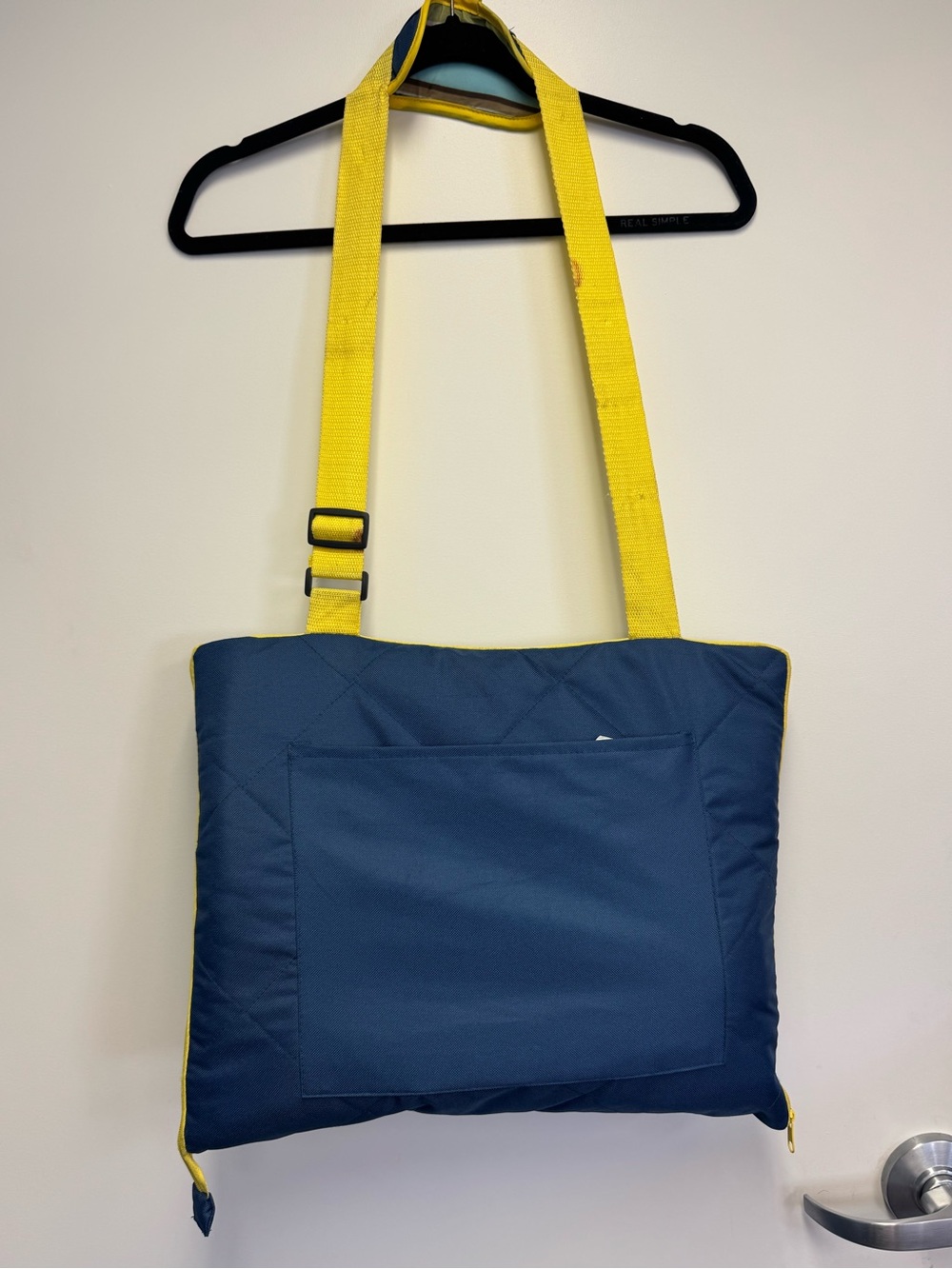 Outdoor mat foldable and zipper closure with a pocket and shoulder strap stripes
